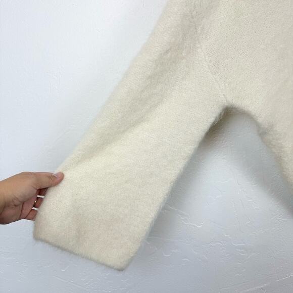 ROCHA ROMA Straight Neck Rhinestone Bow Off-The-Shoulder Alpaca Sweater Cream - Picture 11 of 15